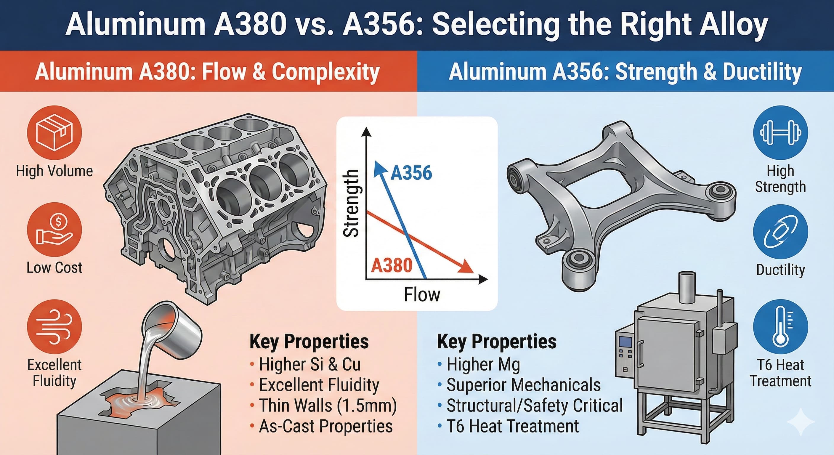 Aluminium A380 vs. A356: Velge riktig legering for styrke og flyt