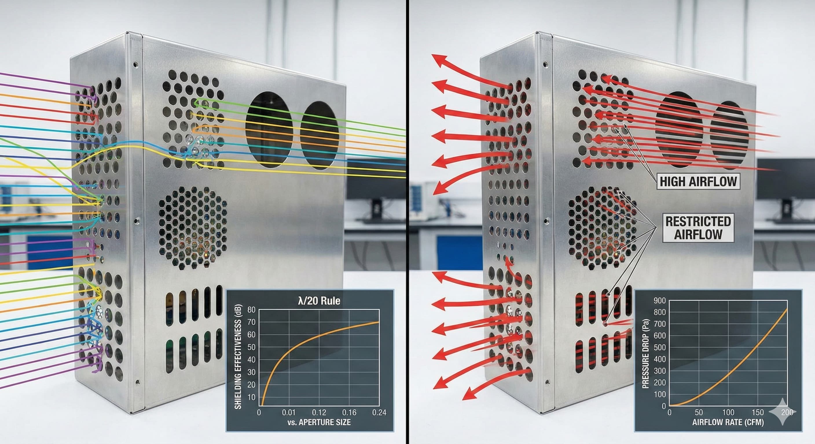 Designa ventilationsmönster: Avvägningar mellan EMI-skärmning och luftflöde