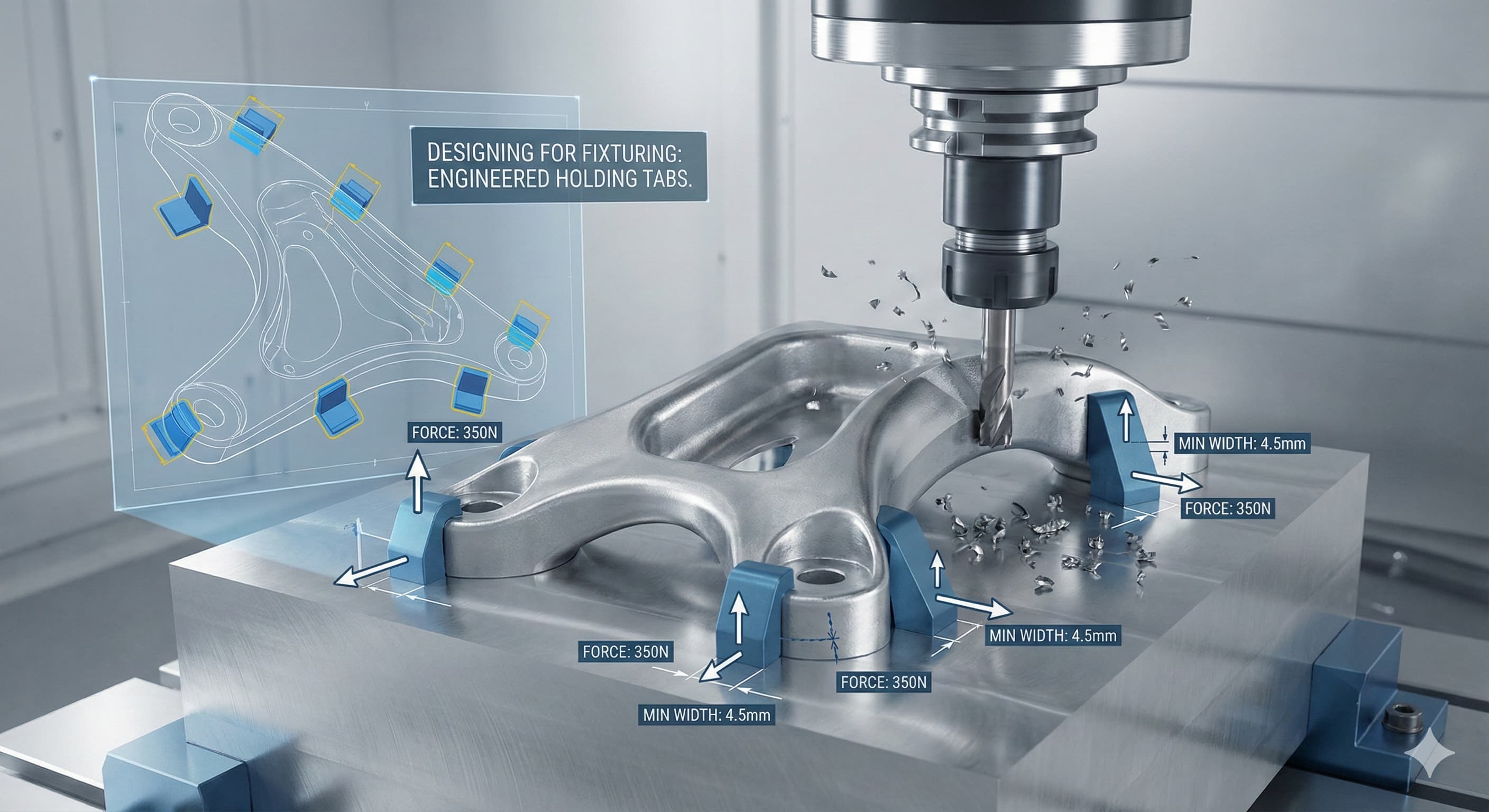 Designe for oppspenning: Slik legger du til holdetapper på komplekse CNC-deler