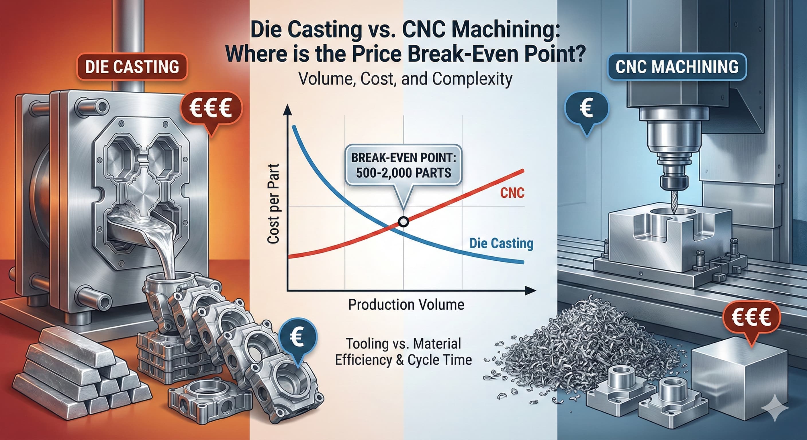 Trykkstøping vs. CNC-maskinering: Hvor er pris-break-even-punktet?