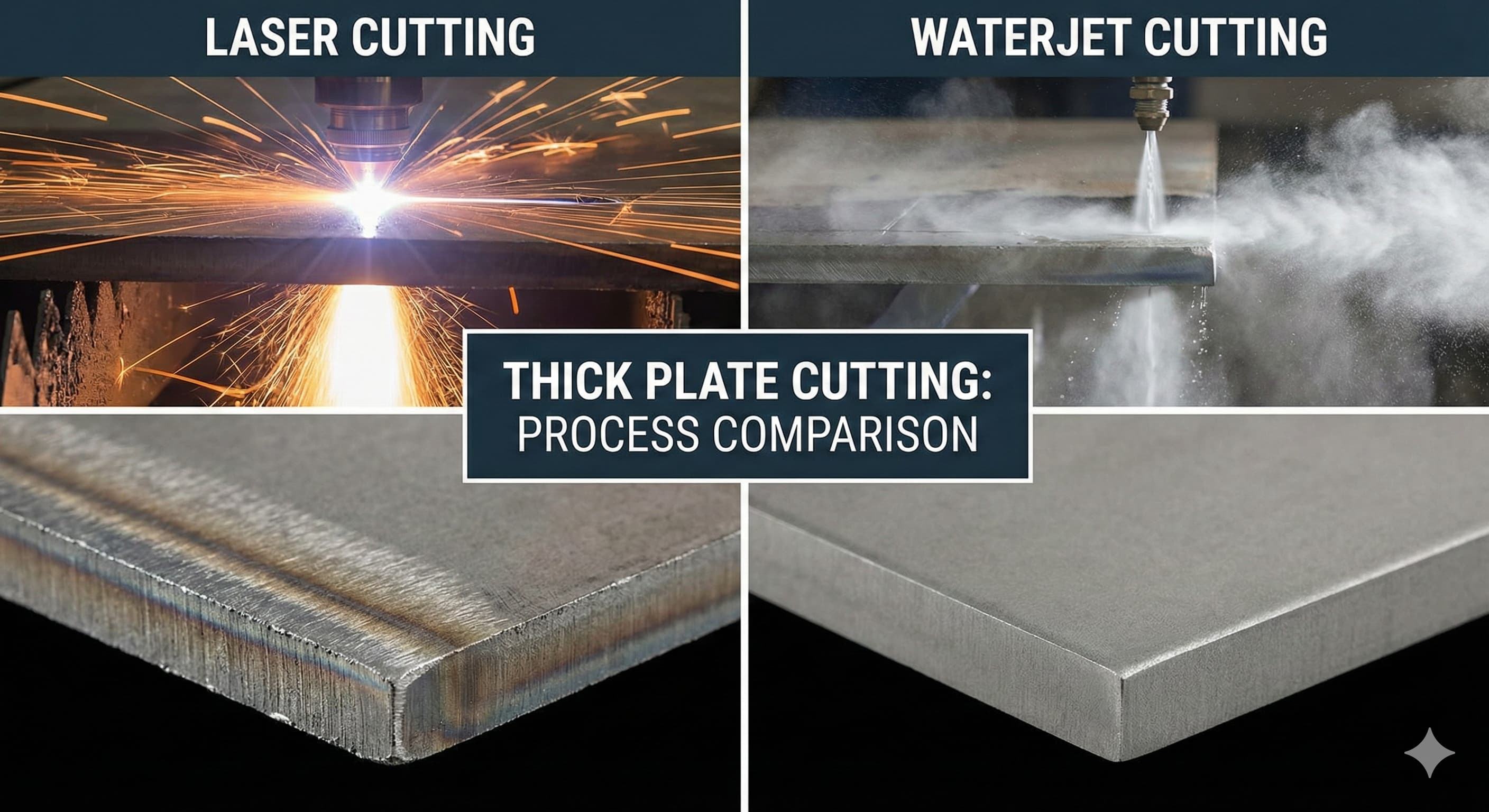 Laserleikkaus vs. Vesisuihku: Oikean menetelmän valinta paksuille levyille