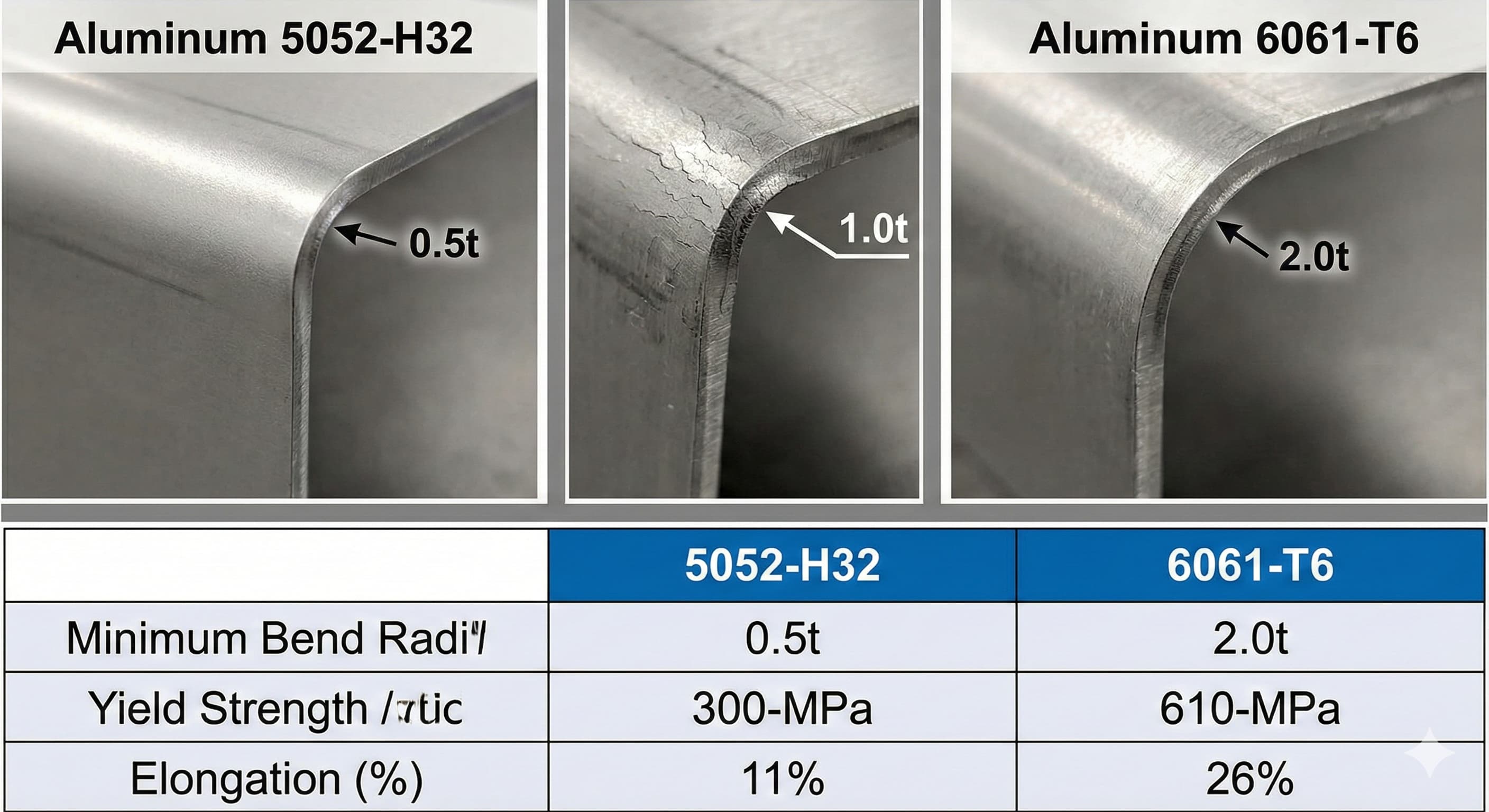 Minimum bøyeradius: Unngå sprekker i aluminium 5052 vs. 6061