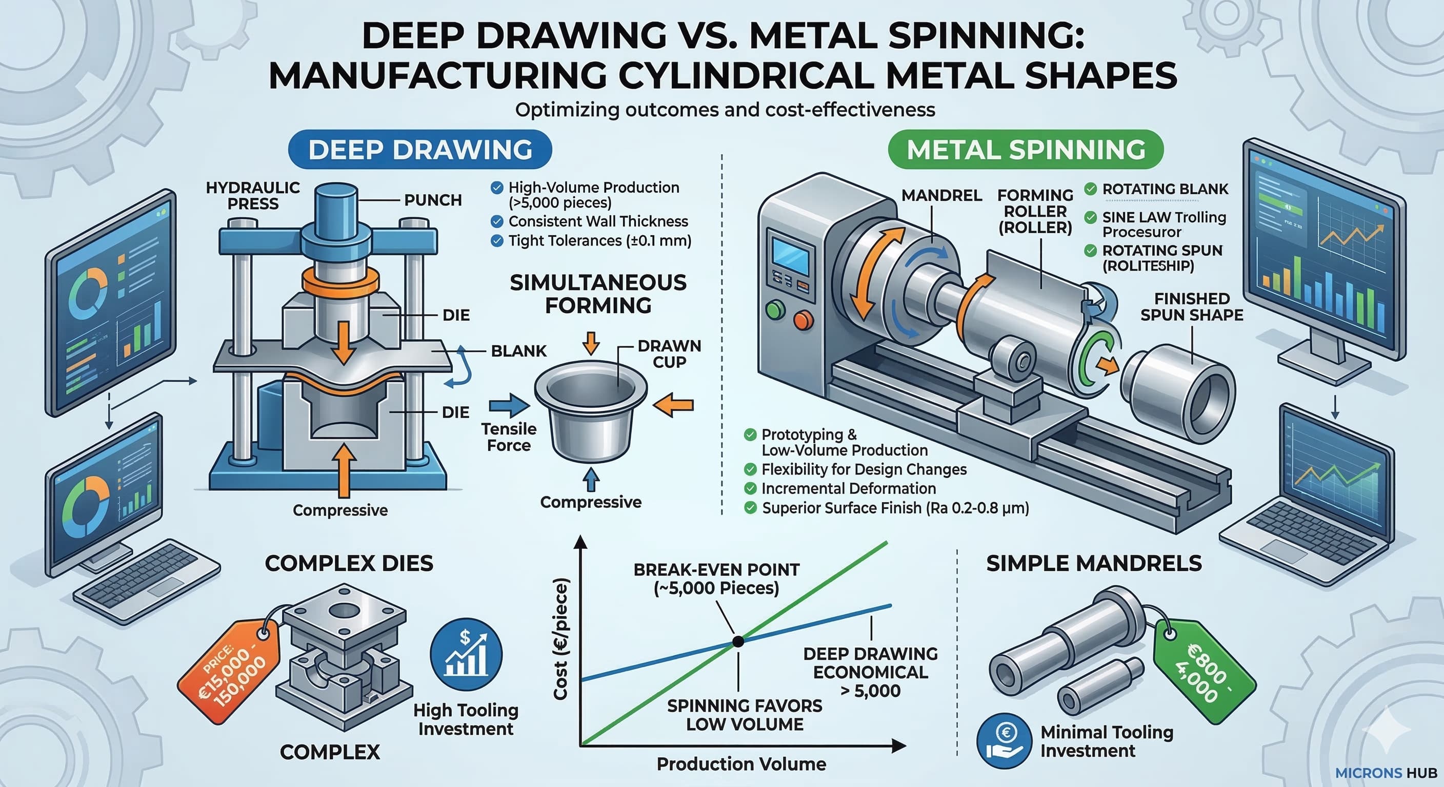 Emboutissage profond vs. Repoussage : Fabrication de formes métalliques cylindriques