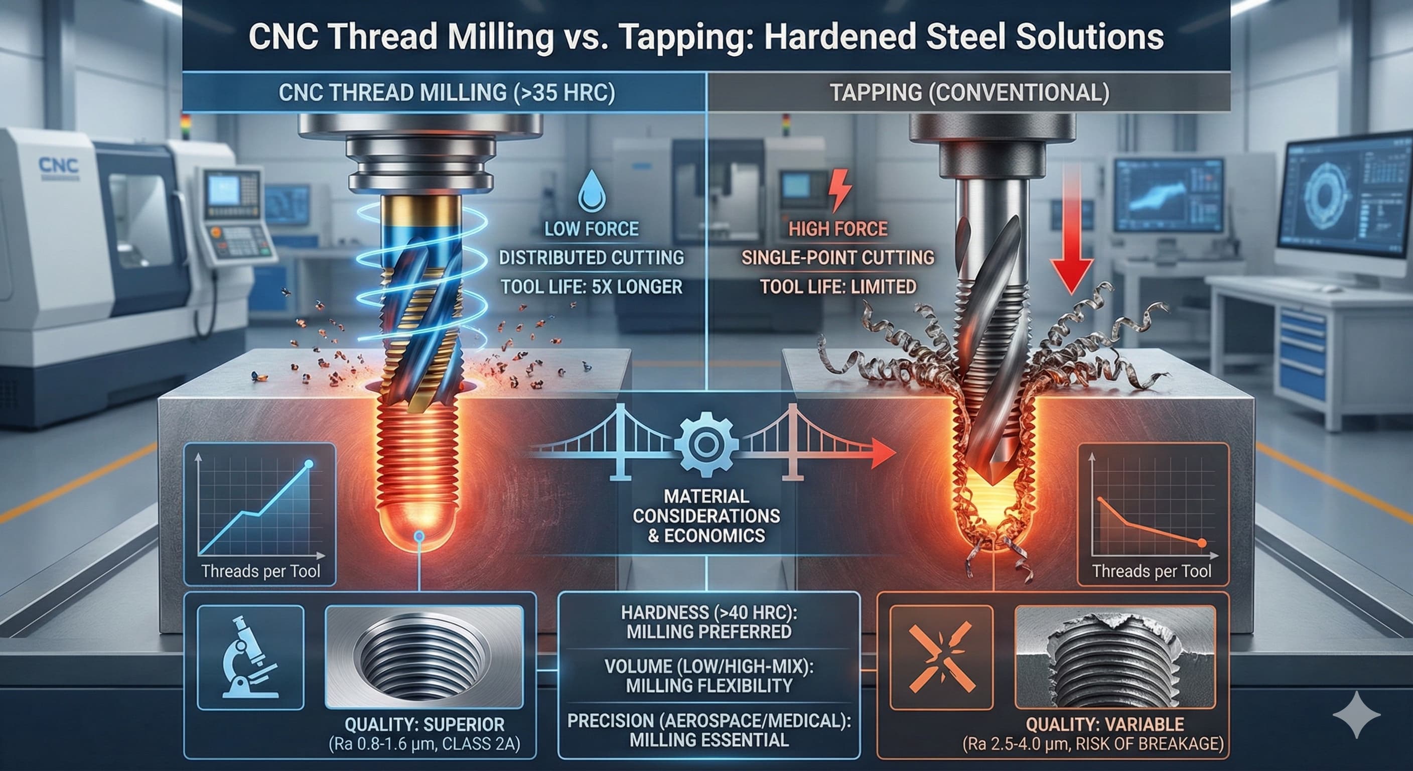 Sannheten om CNC-gjengefresing kontra gjenging for herdet stål